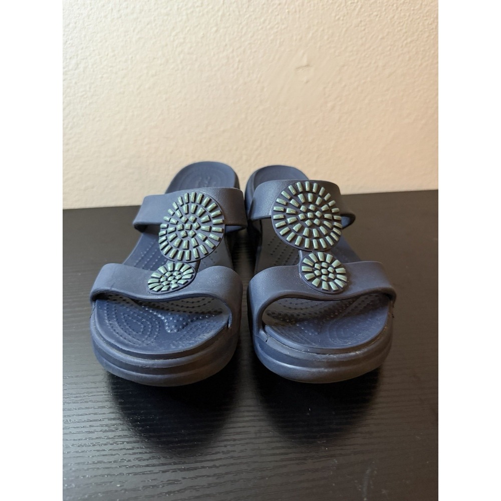 Crocs Women's Size 9 Monterey Diamante Slide Platform Wedge Sandals Open Blue - Picture 2 of 9